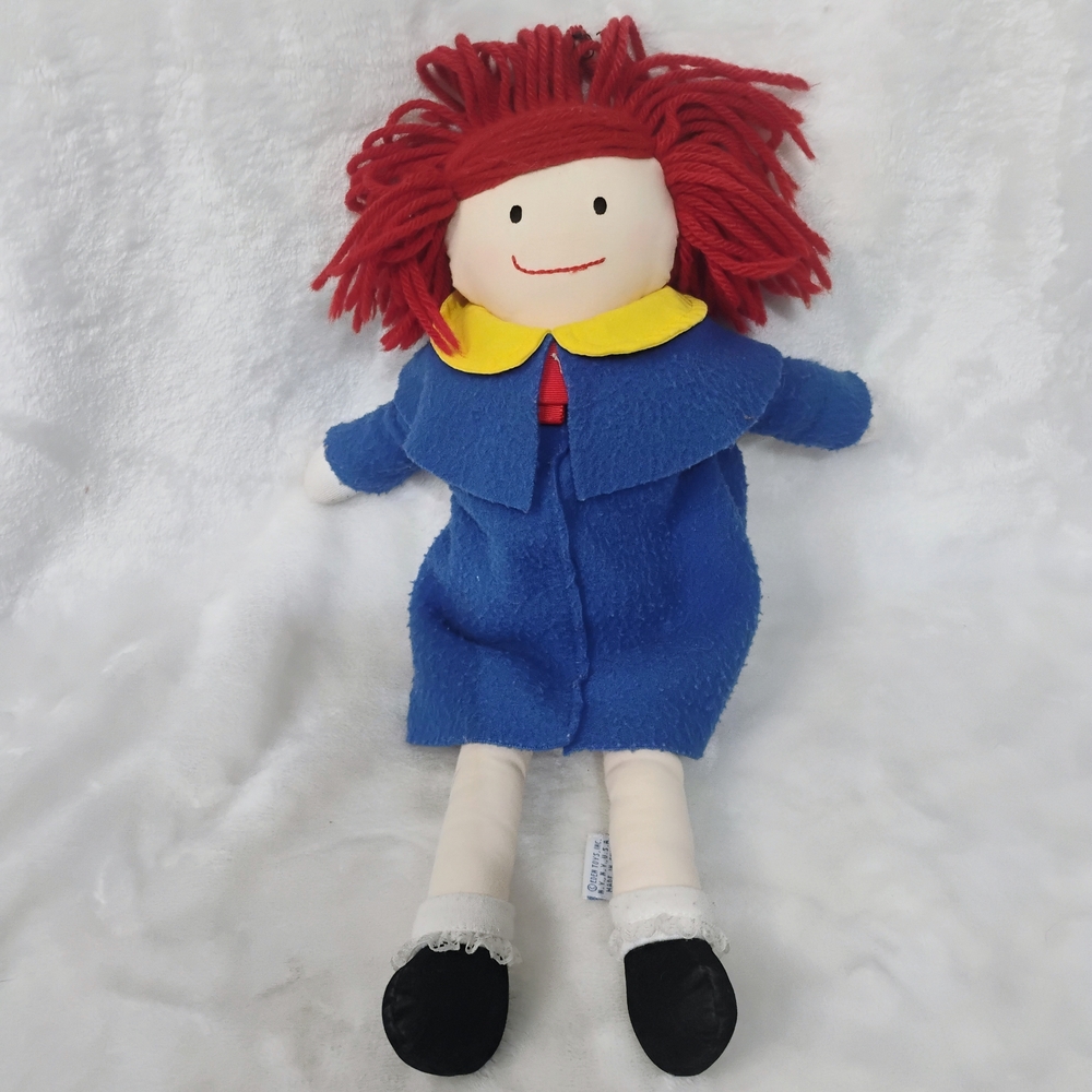 Vtg‎ 1990 Eden Madeline Plush Rag Doll 14" Stuffed Toy Yarn Hair Blue Coat B